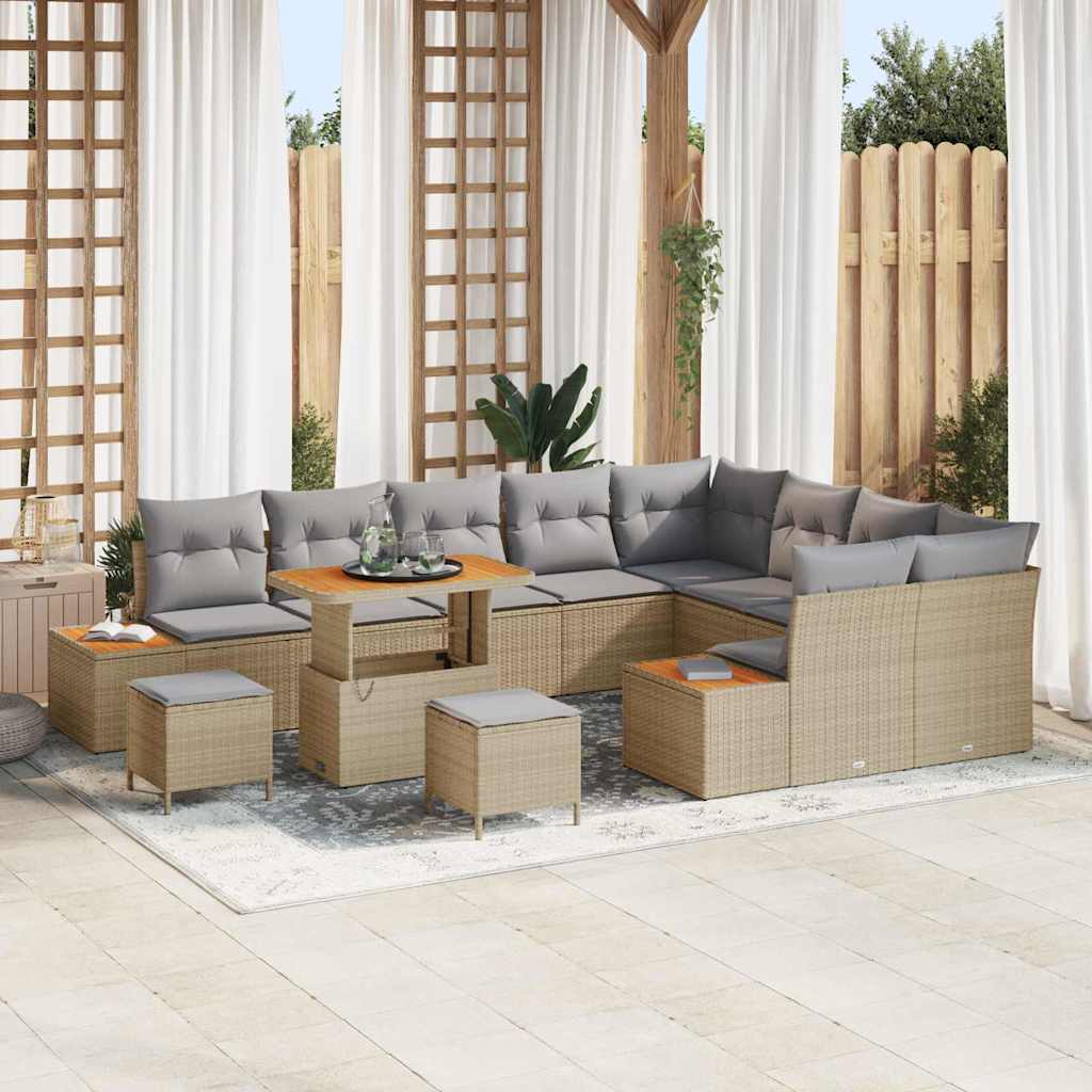 Gartensofa-set mit Kissen mit Speicher 12 pcs Beige Poly Rattan