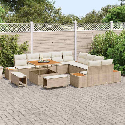 Gartensofa-set mit Kissen mit Speicher 13 pcs Beige Poly Rattan