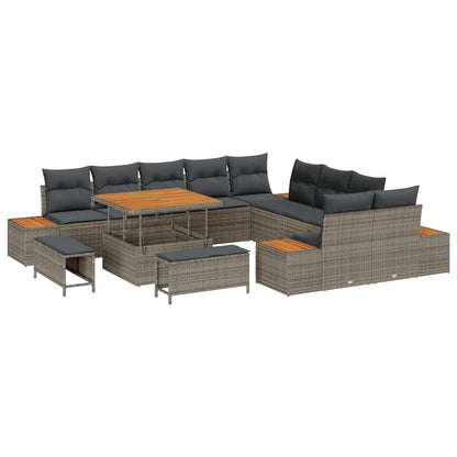 Gartensofa-set mit Kissen mit Speicher 13 pcs Grau Poly Rattan