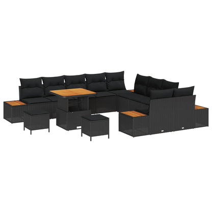 Gartensofa-set mit Kissen 13 pcs Schwarz Poly Rattan