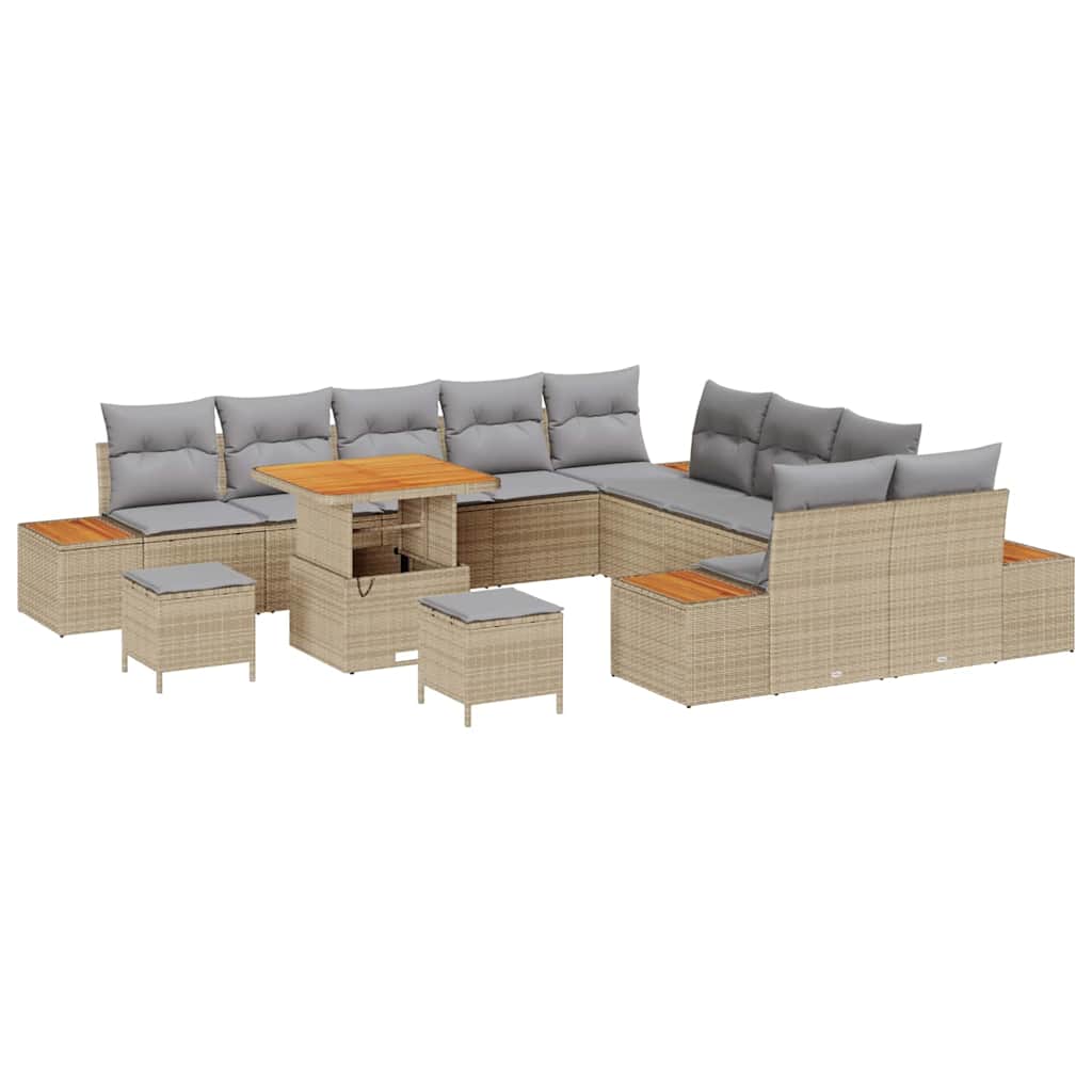 Gartensofa-set mit Kissen mit Speicher 13 pcs Beige Poly Rattan