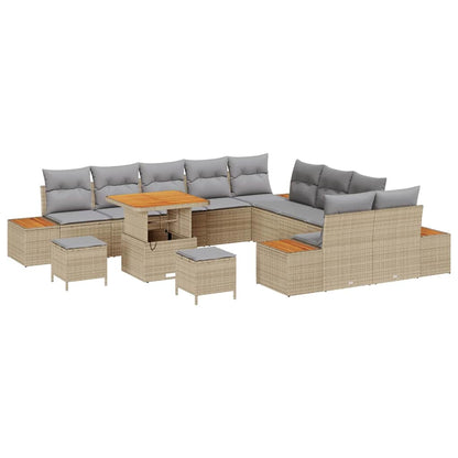 Gartensofa-set mit Kissen mit Speicher 13 pcs Beige Poly Rattan
