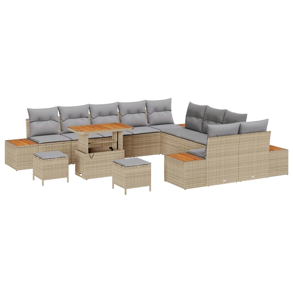 Gartensofa-set mit Kissen mit Speicher 13 pcs Beige Poly Rattan