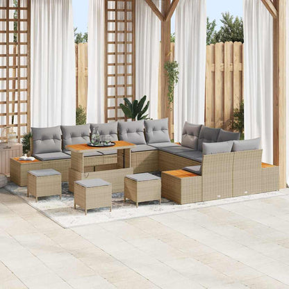 Gartensofa-set mit Kissen mit Speicher 14 pcs Beige Poly Rattan