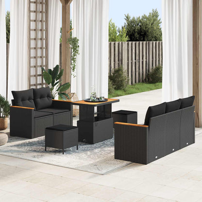 Gartensofa-set mit Kissen 10 pcs Schwarz Poly-Rattan