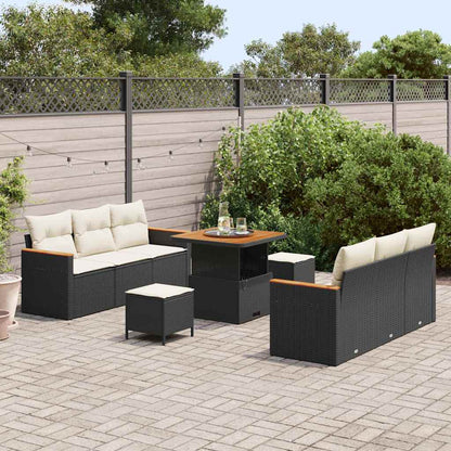 Gartensofa-set mit Kissen 11 pcs Schwarz und Creme Poly-Rattan