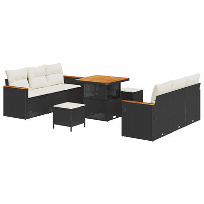 Gartensofa-set mit Kissen 11 pcs Schwarz und Creme Poly-Rattan