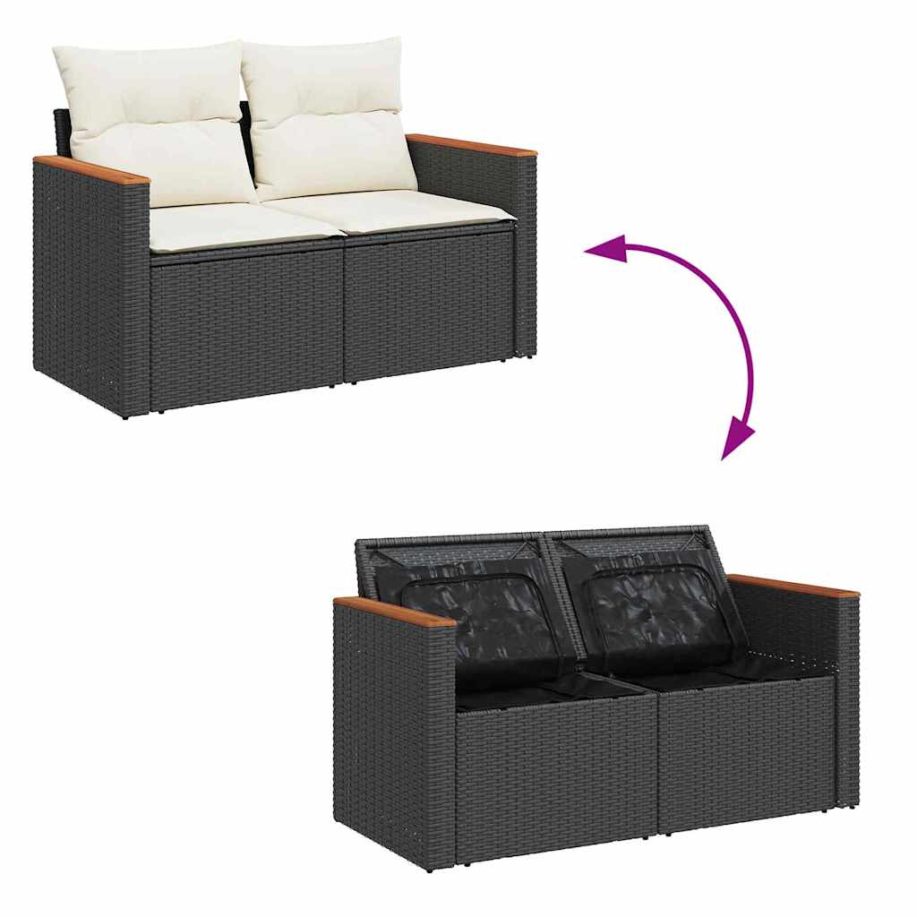 Gartensofa-set mit Kissen 11 pcs Schwarz und Creme Poly-Rattan