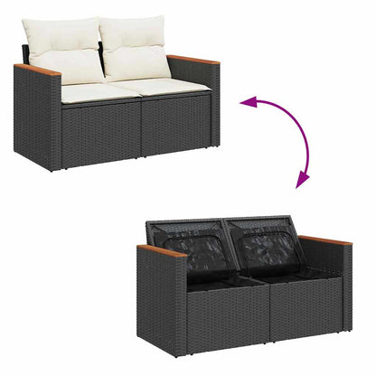 Gartensofa-set mit Kissen 11 pcs Schwarz und Creme Poly-Rattan