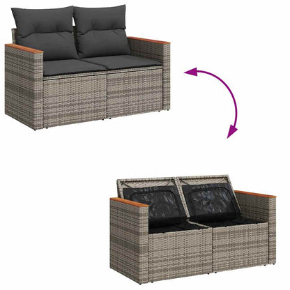 Gartensofa-set mit Kissen 11 pcs Grau Poly-Rattan
