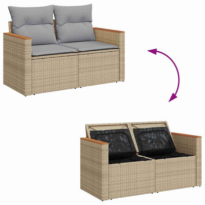 Gartensofa-set mit Kissen 14 pcs Beige und Hellgrau Poly-Rattan
