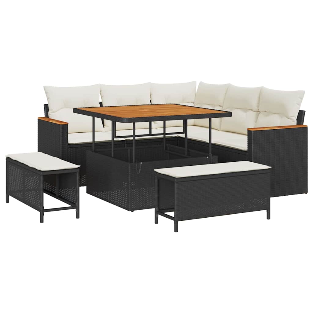 Gartensofa-set mit Kissen 8 pcs Schwarz Poly Rattan