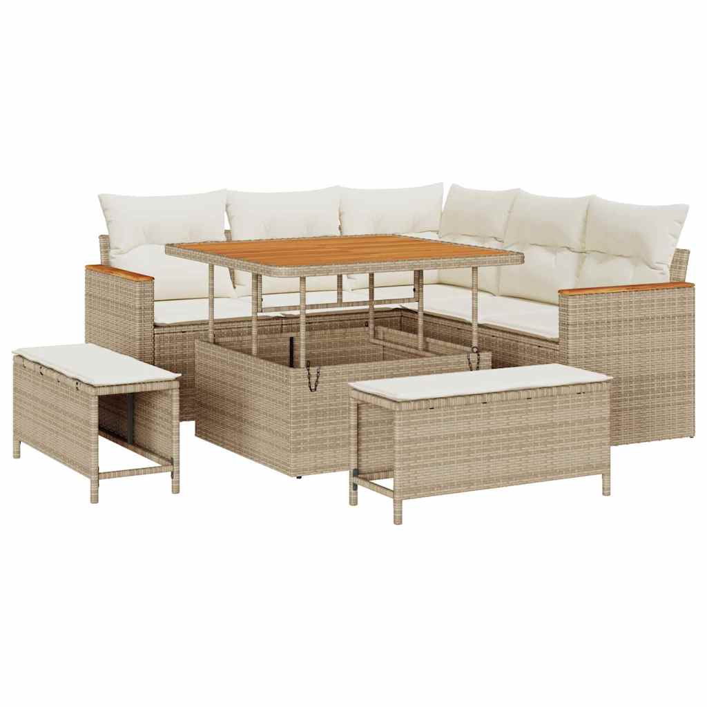 Gartensofa-set mit Kissen 8 pcs Beige Poly Rattan