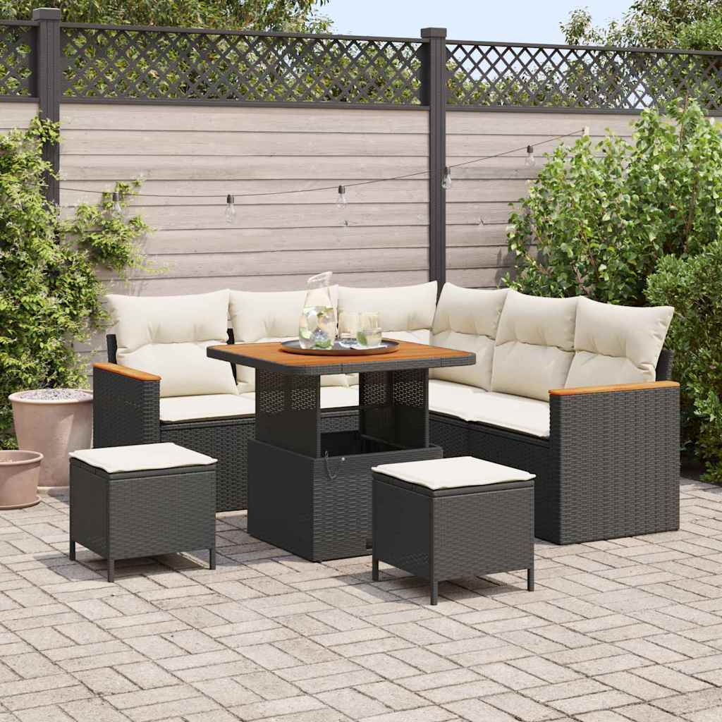 Gartensofa-set mit Kissen 8 pcs Schwarz Poly Rattan
