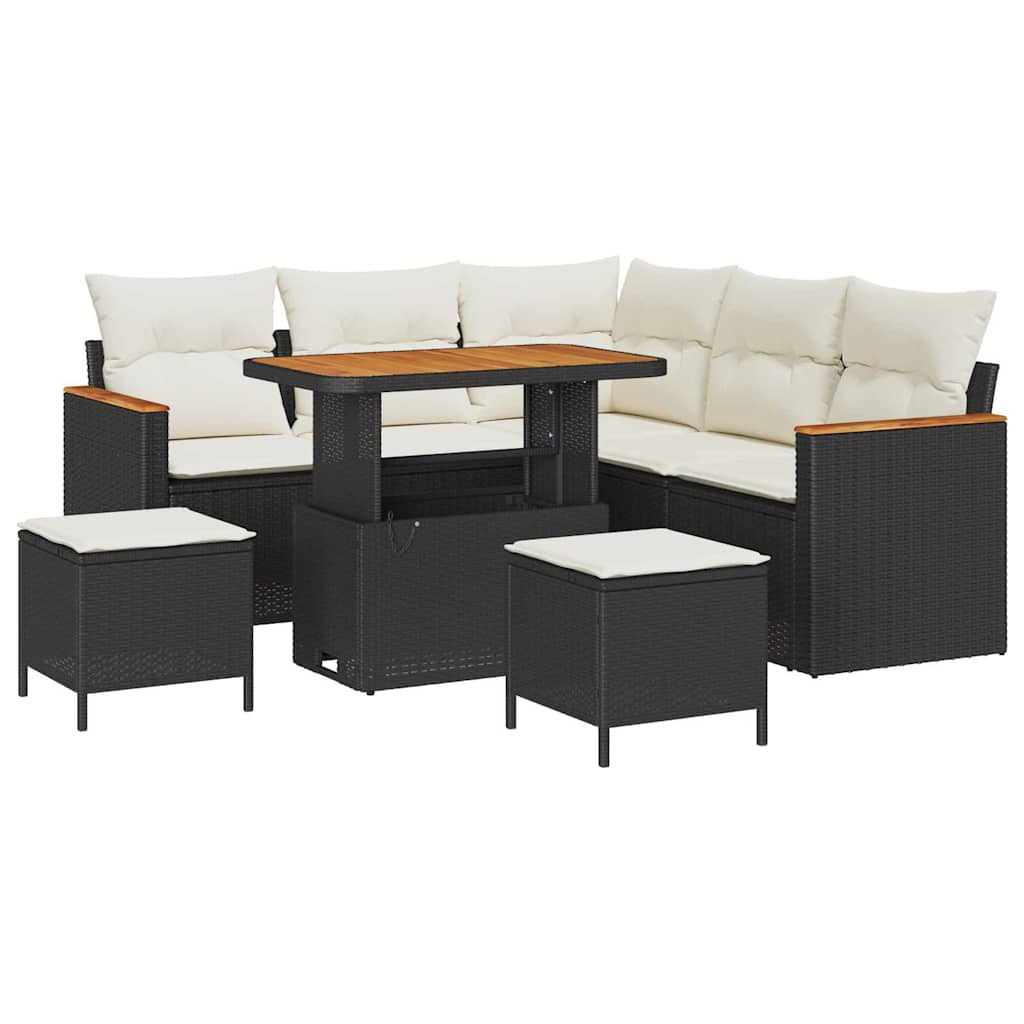 Gartensofa-set mit Kissen 8 pcs Schwarz Poly Rattan