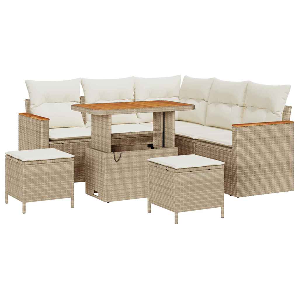 Gartensofa-set mit Kissen 8 pcs Beige Poly Rattan