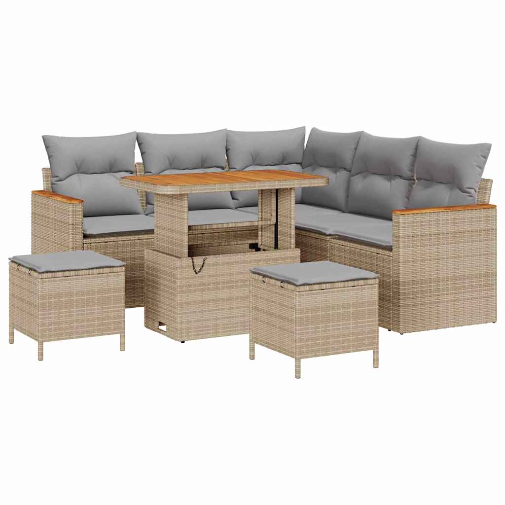 Gartensofa-set mit Kissen 8 pcs Beige Poly Rattan