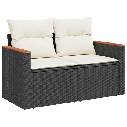 Gartensofa-set mit Kissen 9 pcs Schwarz Poly Rattan