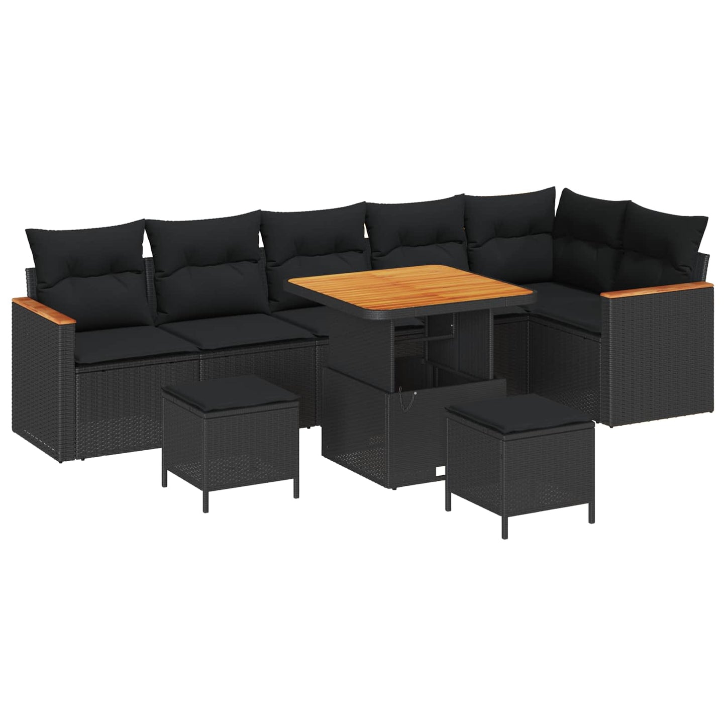 Gartensofa-set mit Kissen 9 pcs Schwarz Poly Rattan