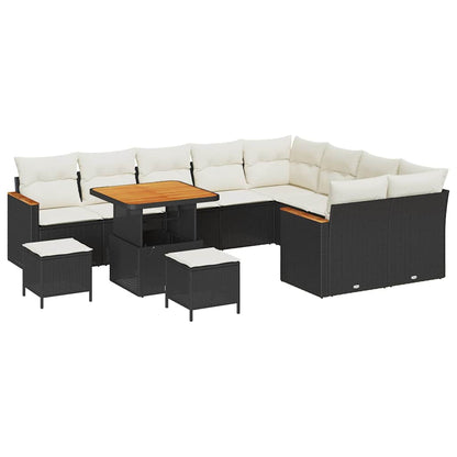 Gartensofa-set mit Kissen mit Kissen 12 pcs Schwarz Poly Rattan