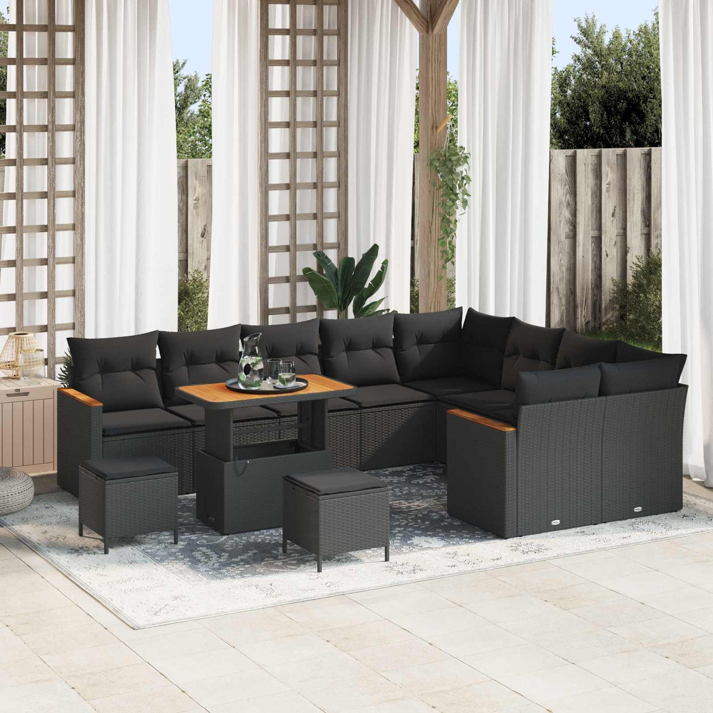 Gartensofa-set mit Kissen mit Kissen 12 pcs Schwarz Poly Rattan