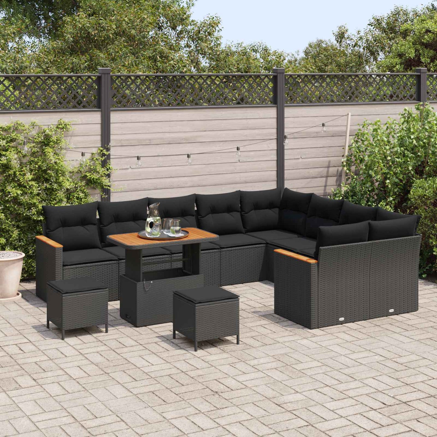Gartensofa-set mit Kissen mit Kissen 12 pcs Schwarz Poly Rattan