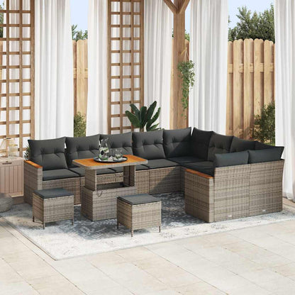 Gartensofa-set mit Kissen mit Speicher 12 pcs Grau Poly Rattan
