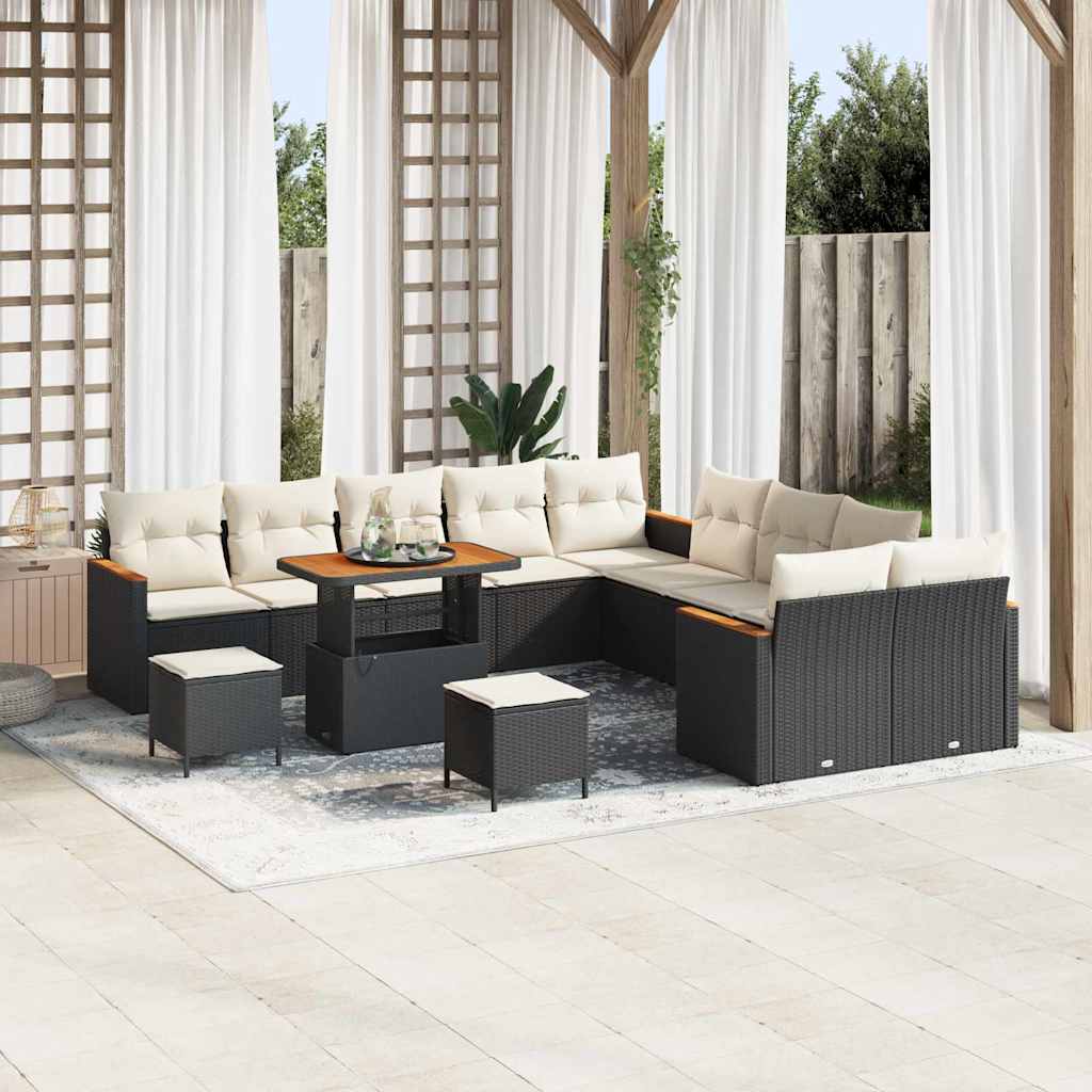 Gartensofa-set mit Kissen 13 pcs Schwarz Poly-Rattan