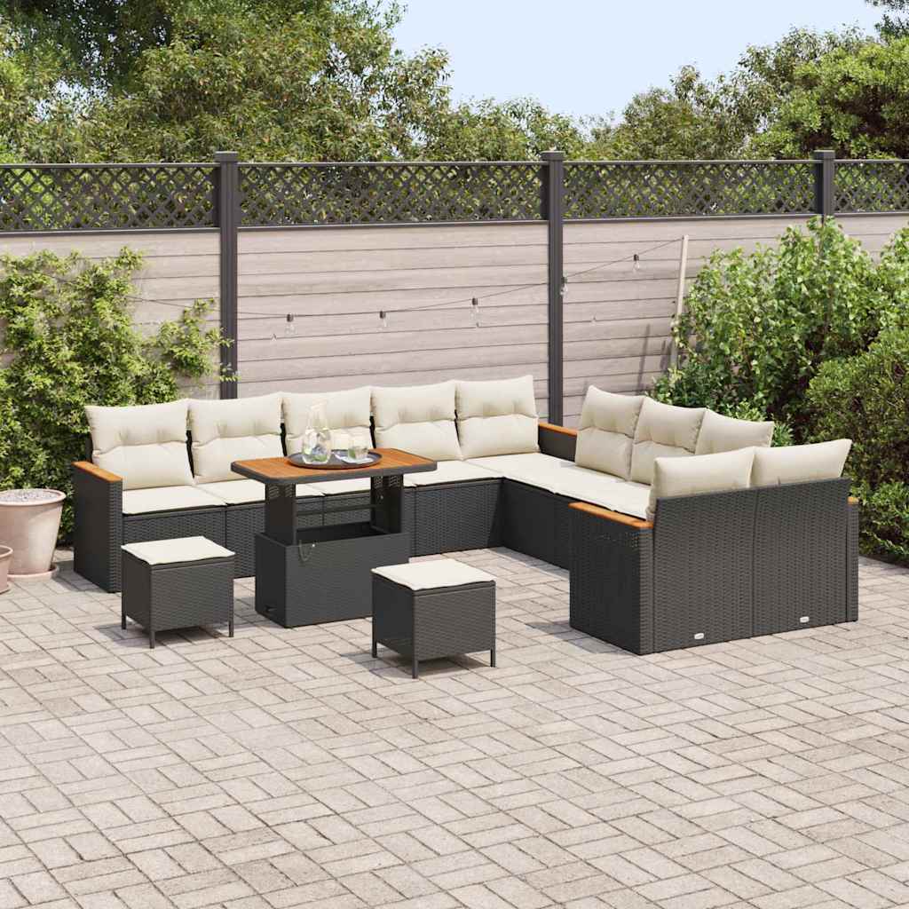 Gartensofa-set mit Kissen 13 pcs Schwarz Poly-Rattan