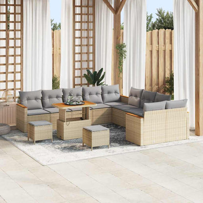 Gartensofa-set mit Kissen 13 pcs Beige Poly-Rattan