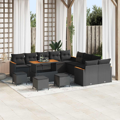 Gartensofa-set mit Kissen 14 pcs Schwarz Poly-Rattan