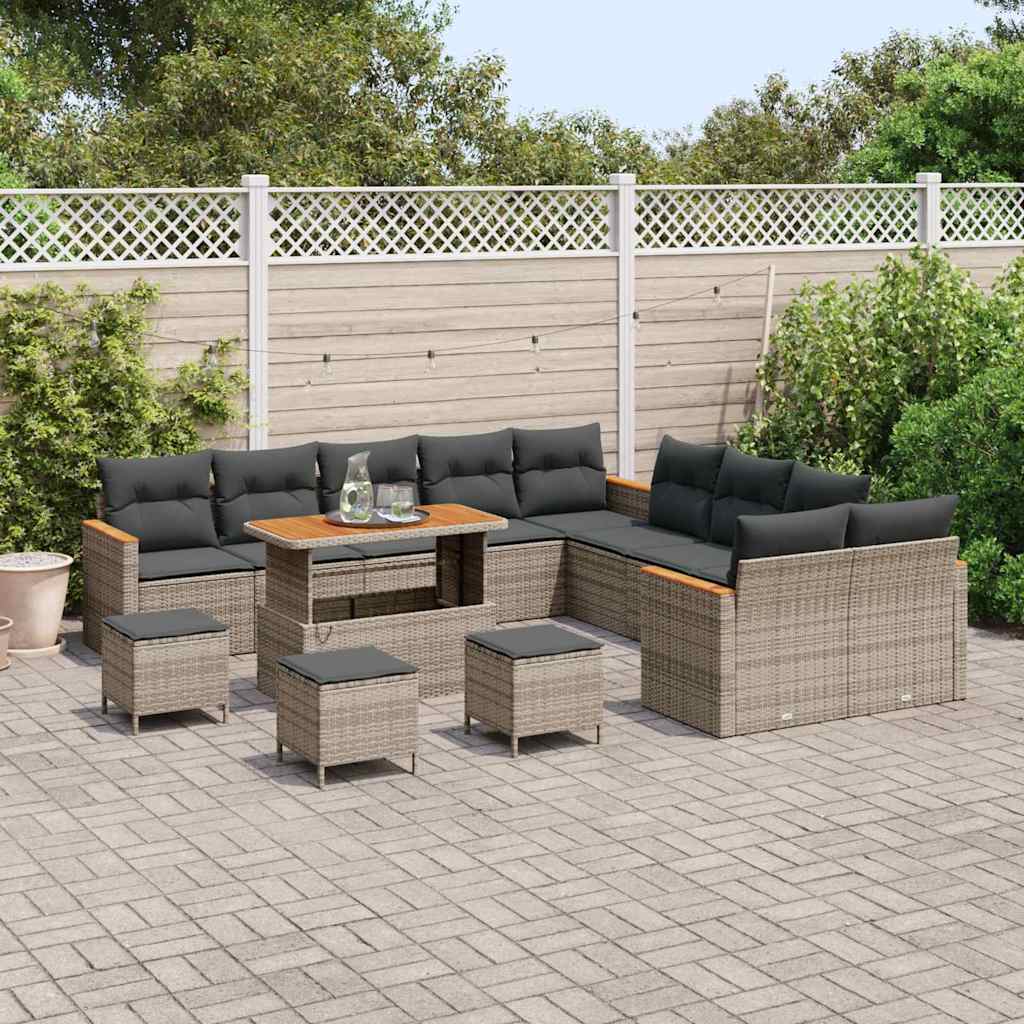 Gartensofa-set mit Kissen 18 pcs Grau Poly-Rattan