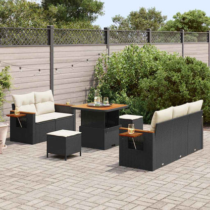 Gartensofa-set mit Kissen 10 pcs Schwarz und Creme Poly-Rattan