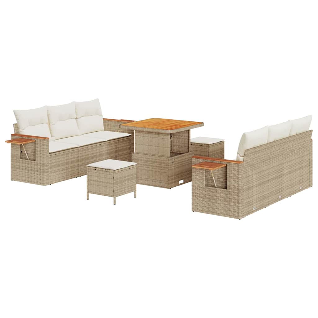 Gartensofa-set mit Kissen 11 pcs Beige und Creme Poly-Rattan