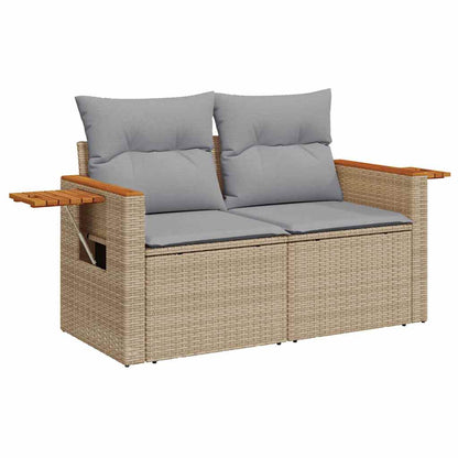Gartensofa-set mit Kissen 13 pcs Beige und Hellgrau Poly-Rattan