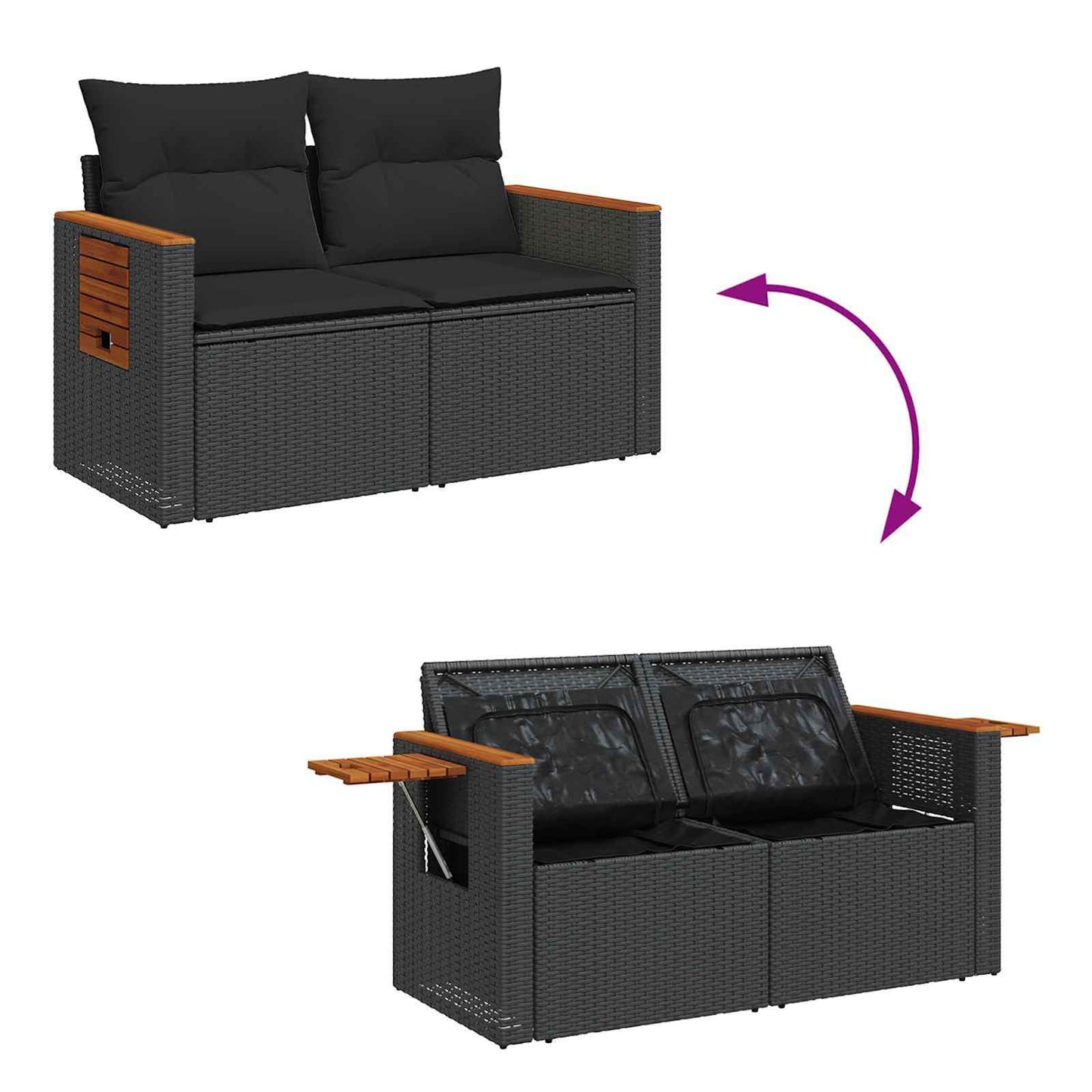 Gartensofa-set mit Kissen 13 pcs Schwarz Poly-Rattan