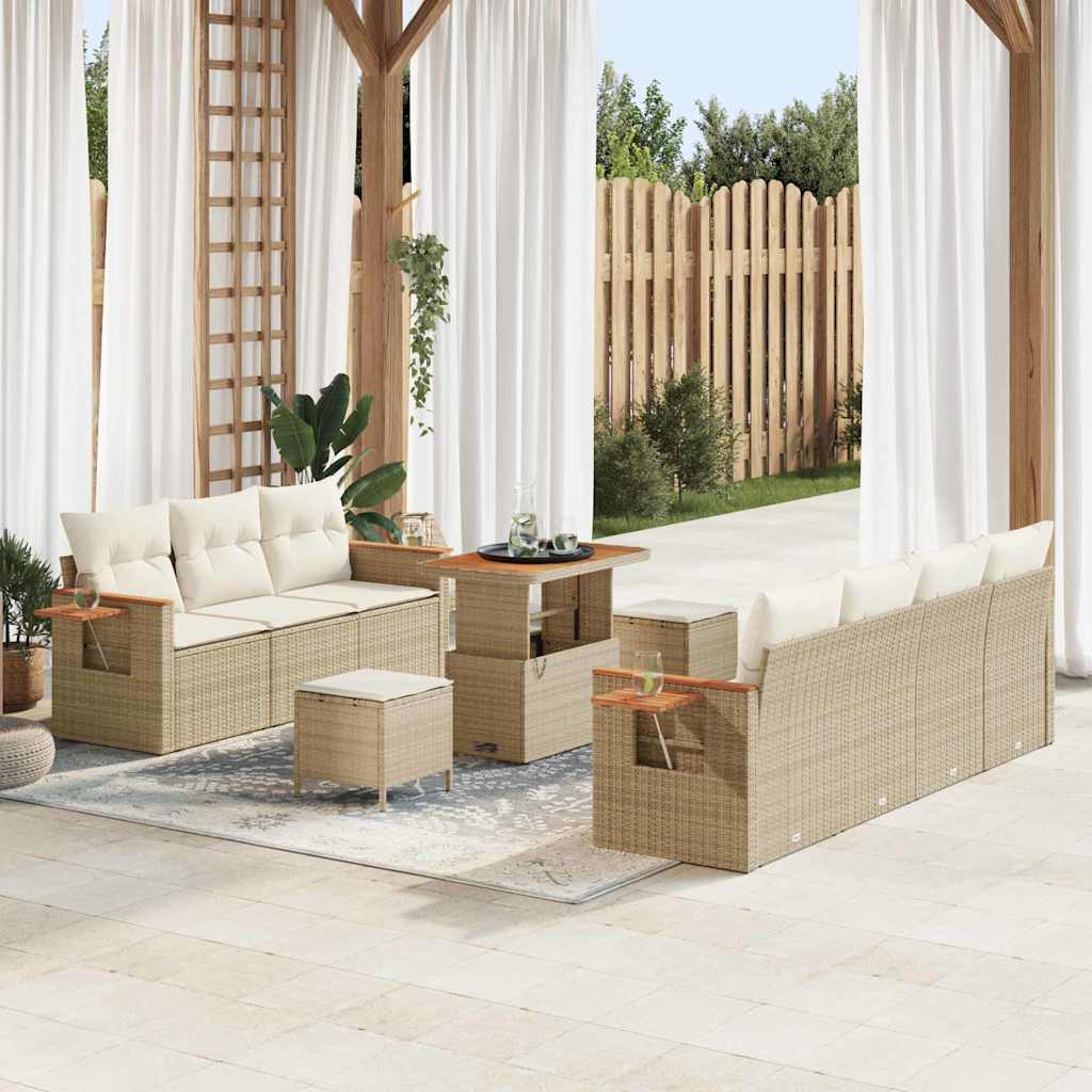 Gartensofa-set mit Kissen 13 pcs Beige und Creme Poly-Rattan