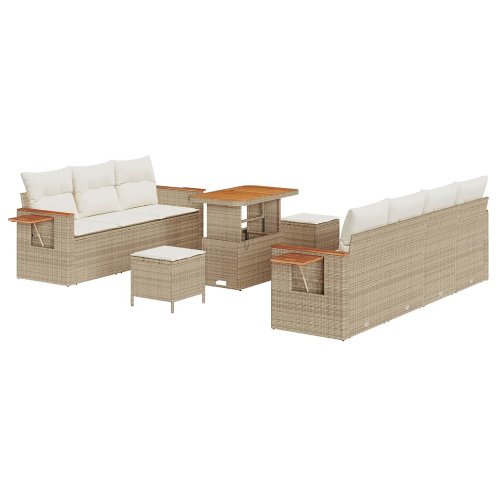 Gartensofa-set mit Kissen 13 pcs Beige und Creme Poly-Rattan