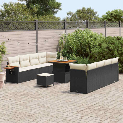 Gartensofa-set mit Kissen 12 pcs Schwarz und Creme Poly-Rattan