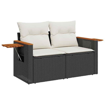 Gartensofa-set mit Kissen 9 pcs Schwarz und Creme Poly-Rattan