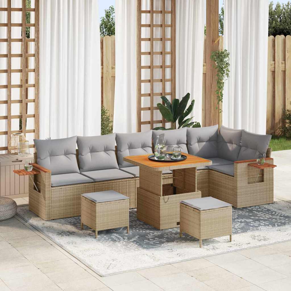 Gartensofa-set mit Kissen 11 pcs Beige und Hellgrau Poly-Rattan