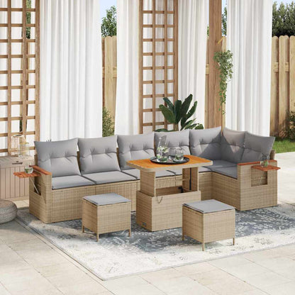 Gartensofa-set mit Kissen 11 pcs Beige und Hellgrau Poly-Rattan
