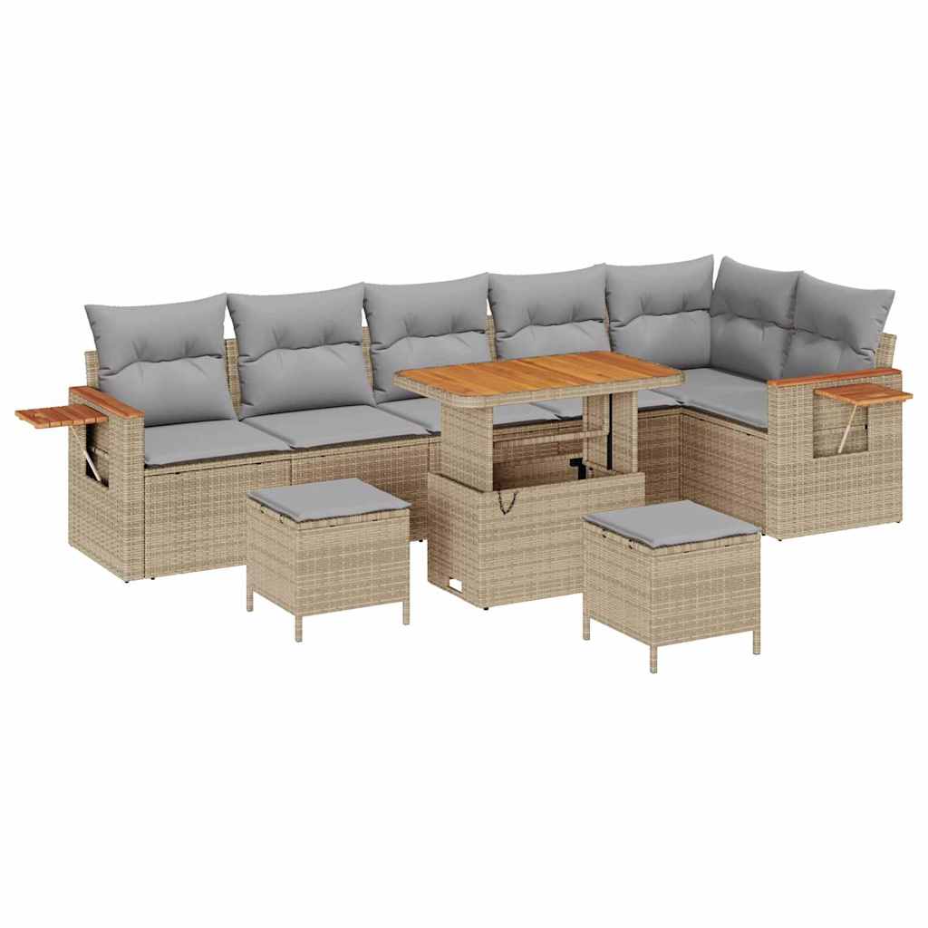 Gartensofa-set mit Kissen 11 pcs Beige und Hellgrau Poly-Rattan