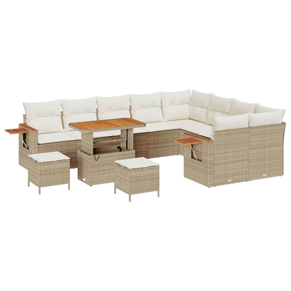 Gartensofa-set mit Kissen 13 pcs Beige und Creme Poly-Rattan