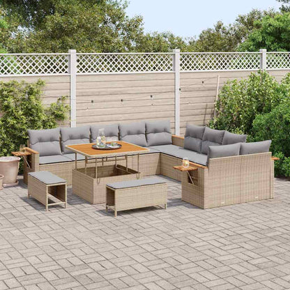 Gartensofa-set mit Kissen 17 pcs Beige und Hellgrau Poly-Rattan