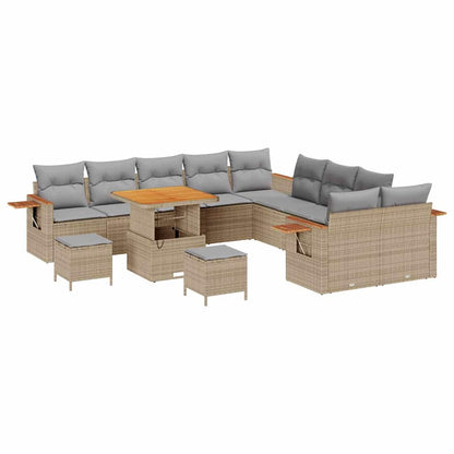 Gartensofa-set mit Kissen 17 pcs Beige und Hellgrau Poly-Rattan