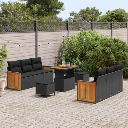 Gartensofa-set mit Kissen 11 pcs Schwarz Poly-Rattan