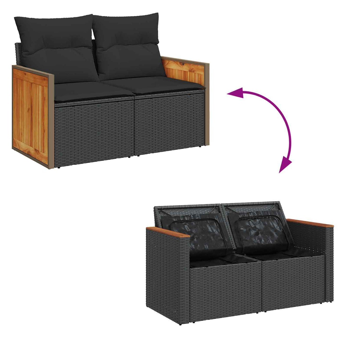 Gartensofa-set mit Kissen 13 pcs Schwarz Poly-Rattan