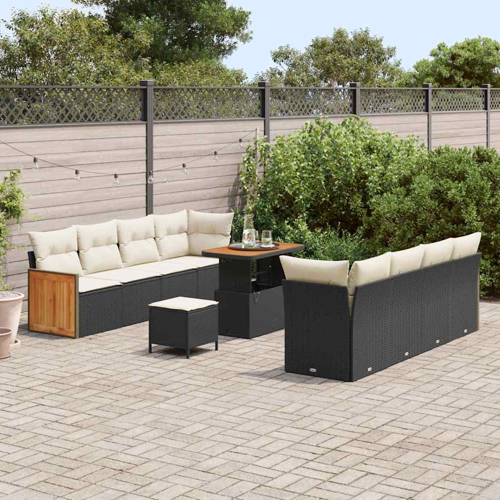Gartensofa-set mit Kissen 12 pcs Schwarz und Creme Poly-Rattan