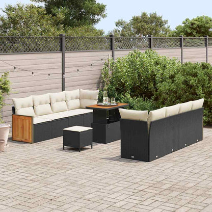 Gartensofa-set mit Kissen 12 pcs Schwarz und Creme Poly-Rattan